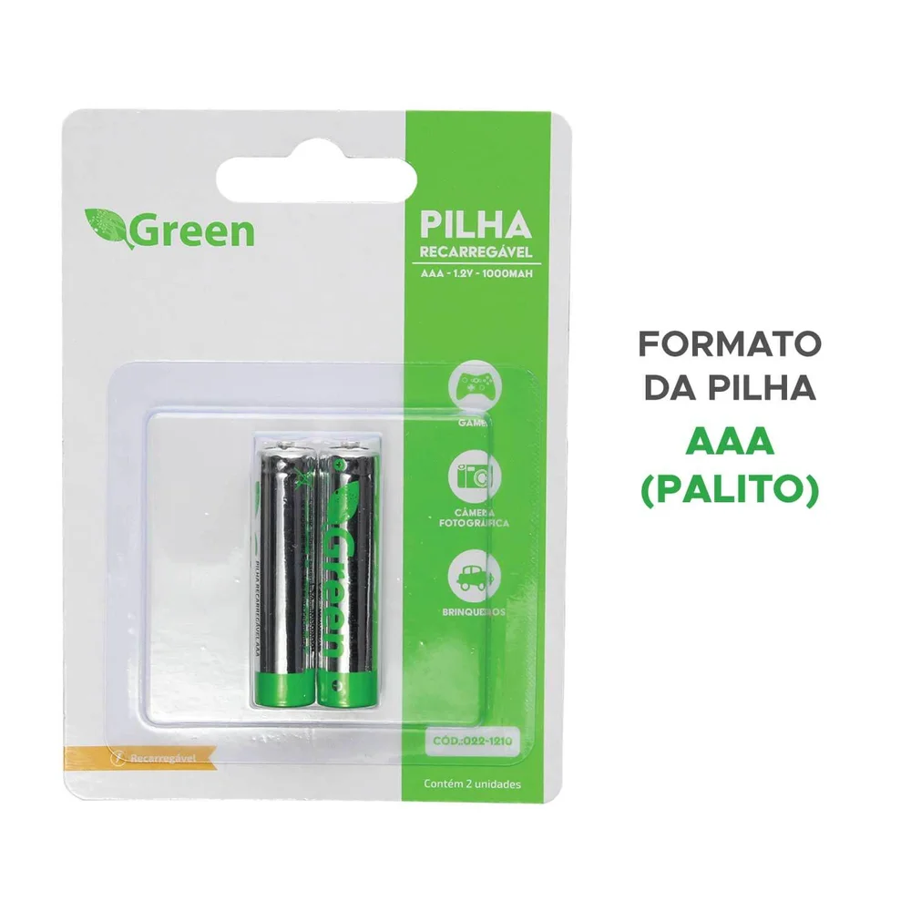 Pilha Recarregável Aaa 1000mah Green Blister C/2 Unid