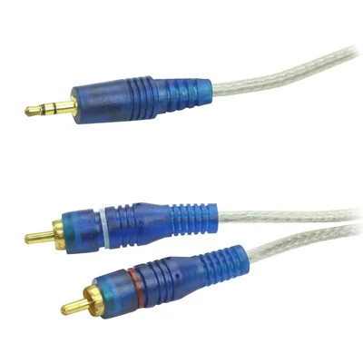 Cabos P2 Estéreo X 2 Rca 1 Metro Blindado Cristal Azul
