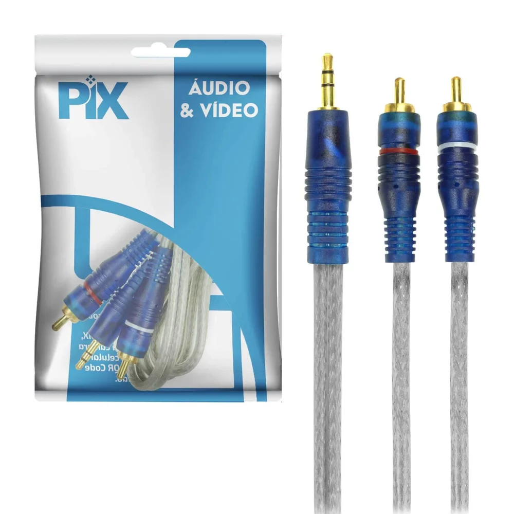 Imagem 3 de 4 do produto Cabos P2 Estéreo X 2 Rca 1 Metro Blindado Cristal Azul