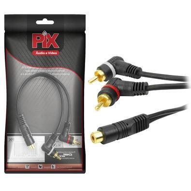 10x Cabo De Áudio Y 2 Rca Macho 1 Fêmea 25 Cm 4mm 90 Graus