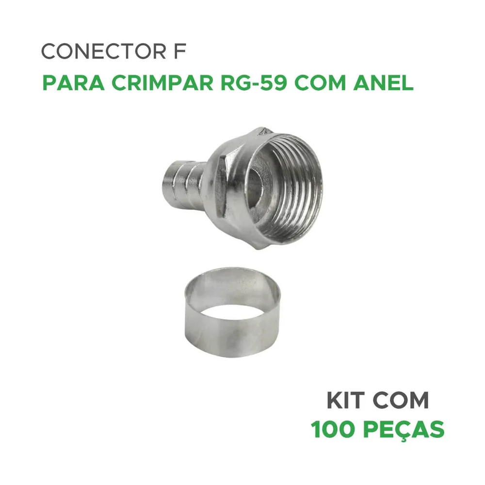 Imagem 3 de 3 do produto Conector F Anel Para Crimpar Rg-59 C/anel Pacote C/ 100 Pçs