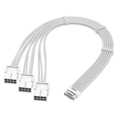 Cabo PCi-e 5.0 12vhpwr 16 Pinos (12+4) Adaptador para 3 X 8 Pinos (6+2) de Gpu Comum, 300mm, Branco, RTX 40, 50+ Series