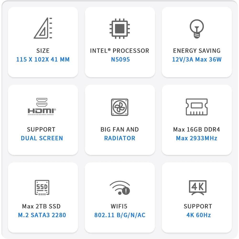 Mini PC Beelink Mini S Intel 11ª Geração 4 Cores N5095, Mini Computador Desktop 8GB Ddr4 Ram 128GB Nvme SSD, WINDOWS 11 Pro, Dual HDMI 4k Uhd/gigabit Ethernet/dual Wifi/bluetooth E Vesa Mini PC Beelink Mini S Intel 11ª Geração 4 Cores N5095, Mini Computador Desktop 8GB Ddr4 Ram 128GB Nvme SSD, WINDOWS 11 Pro, Dual HDMI 4k Uhd/gigabit Ethernet/dual Wifi/bluetooth E Vesa