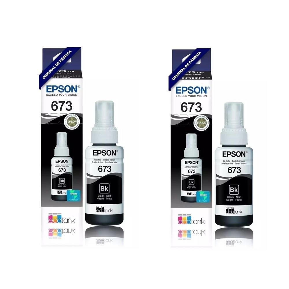 Kit Tintas Epson Original 673 T673 T673120 2 Pretos L800 L810 L1800 L805 L850 70ml