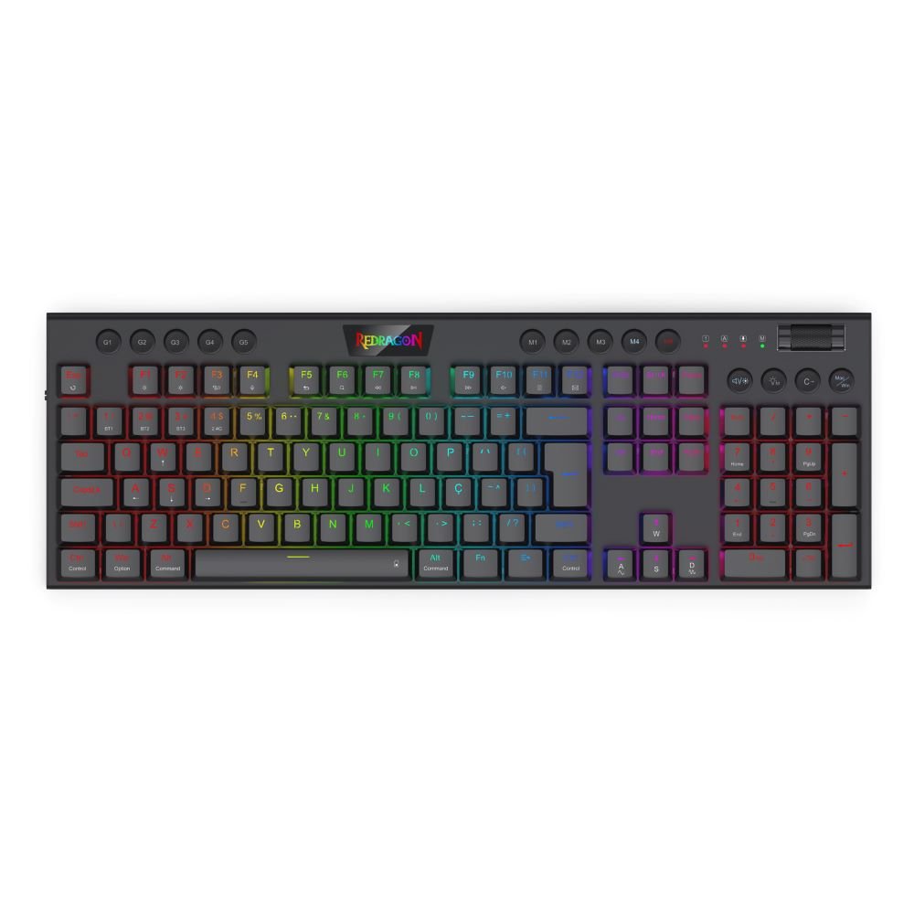 Teclado Gamer Redragon Horus Pro Wireless, Mecânico, RGB, Switch Brown, ABNT2, Preto - K618RGB-PRO