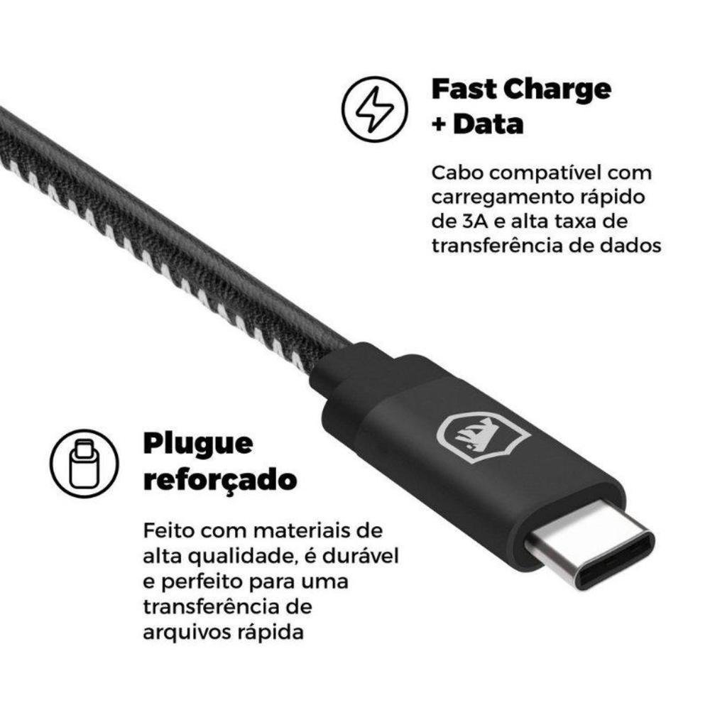 Imagem 2 de 5 do produto Carregador Turbo Duplo Tipo C + 2un Cabo Turbo Militar - 1,5m - Type C / Tipo C - Gshield