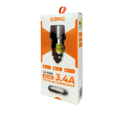 Carregador Veicular 3.4 Micro Le-525v - Lelong (prata)