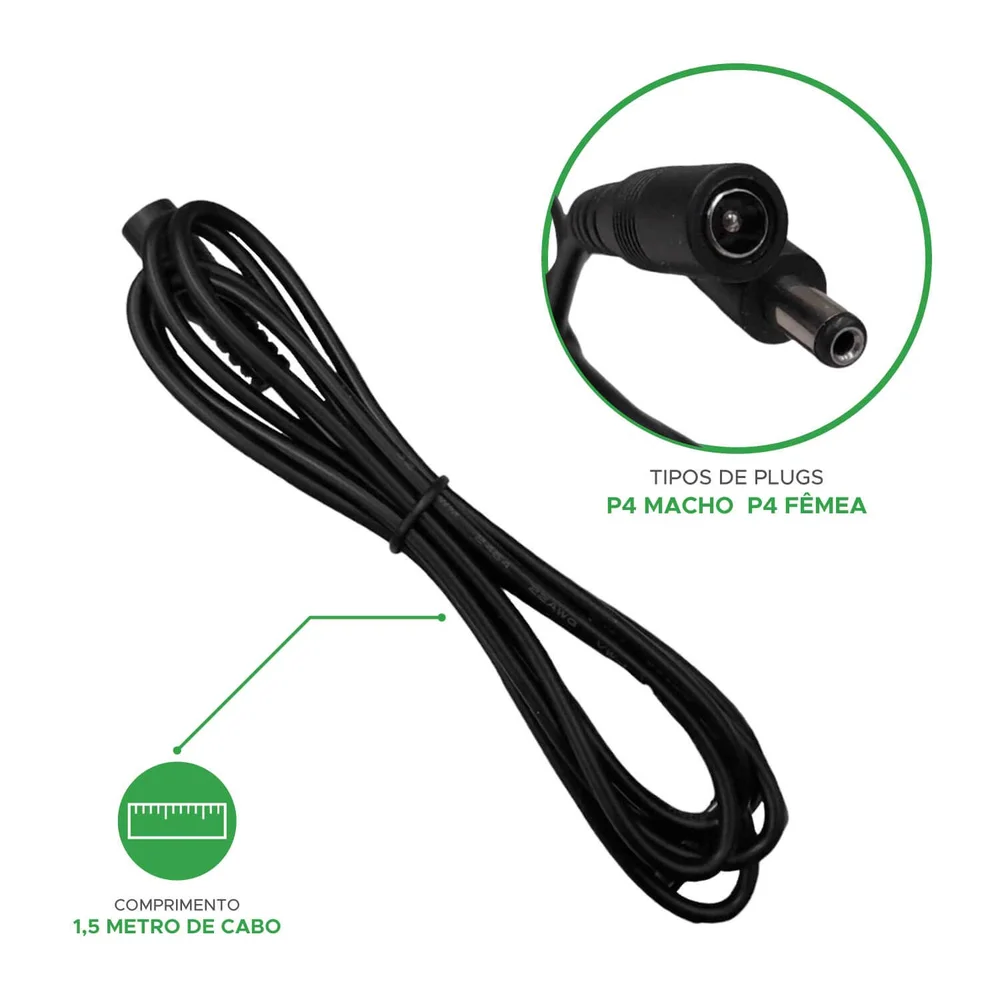 Imagem 2 de 3 do produto Cabo Extensão Para Fonte P4 Extensor Fita LED 1,5 Metros