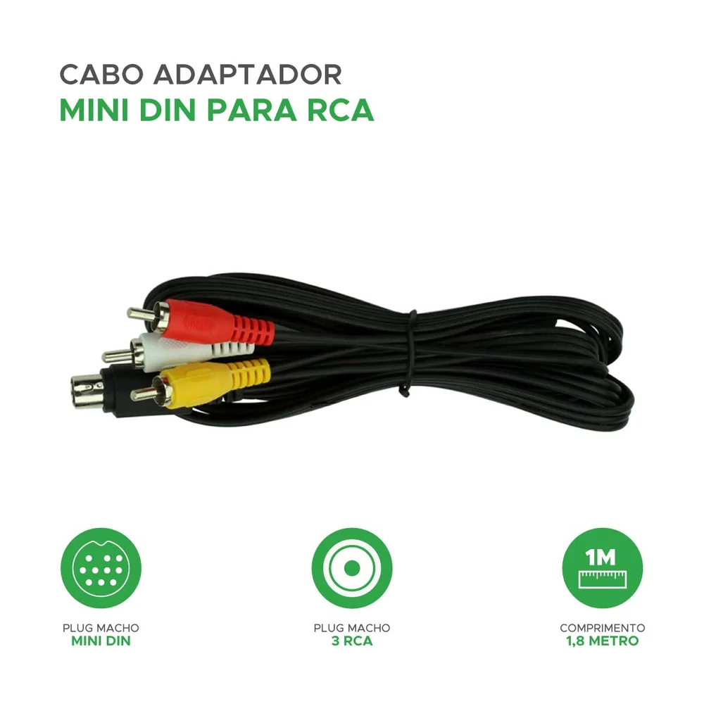 Imagem 2 de 3 do produto Cabo 3 Rca Para 1 Mini Din Com 10 Pinos Para Receptor