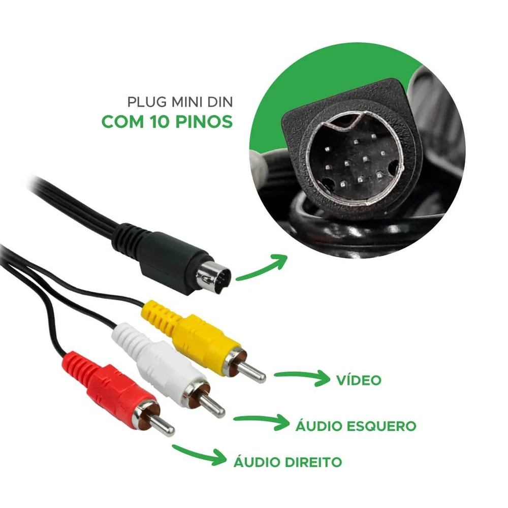 Imagem 3 de 3 do produto Cabo 3 Rca Para 1 Mini Din Com 10 Pinos Para Receptor