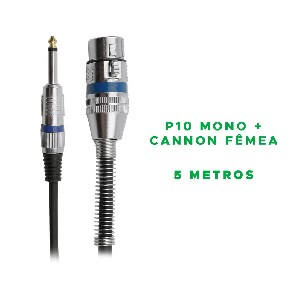 Imagem 2 de 2 do produto Cabo Microfone Xlr Cannon Fêmea P10 Mono 5 Metros