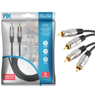 Cabo Rca 5 Metros Dupla Blindagem Cobre 2+2 Rca 5m Blindado