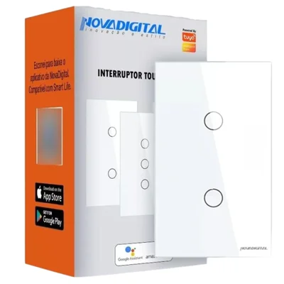 Interruptor Inteligente Touch 2 Botões Wifi, Compatível com Alexa, Tuya, Google Assistent