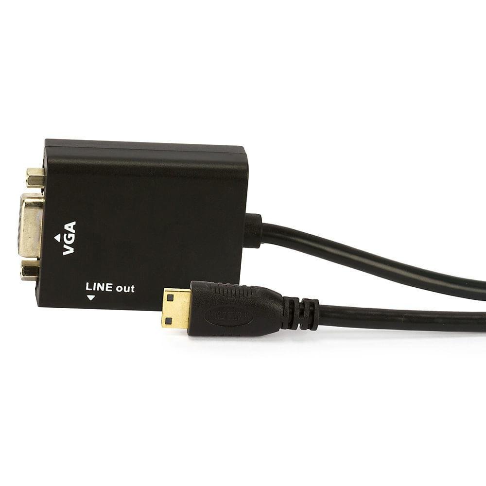 Imagem 2 de 4 do produto Cabo Adaptador Mini HDMI Para Vga Com Áudio - Preto