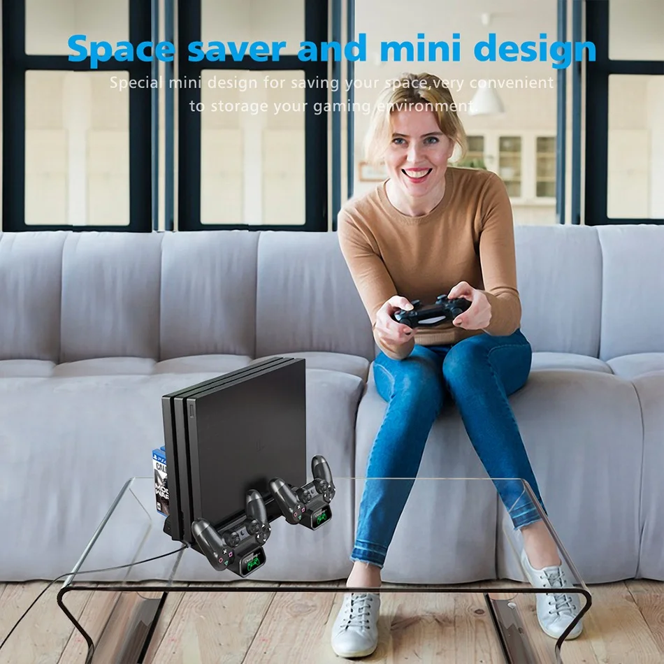 Imagem 2 de 5 do produto Base Suporte Vertical Carregador Cooler 3 Em 1 Ps4 Slim Pro