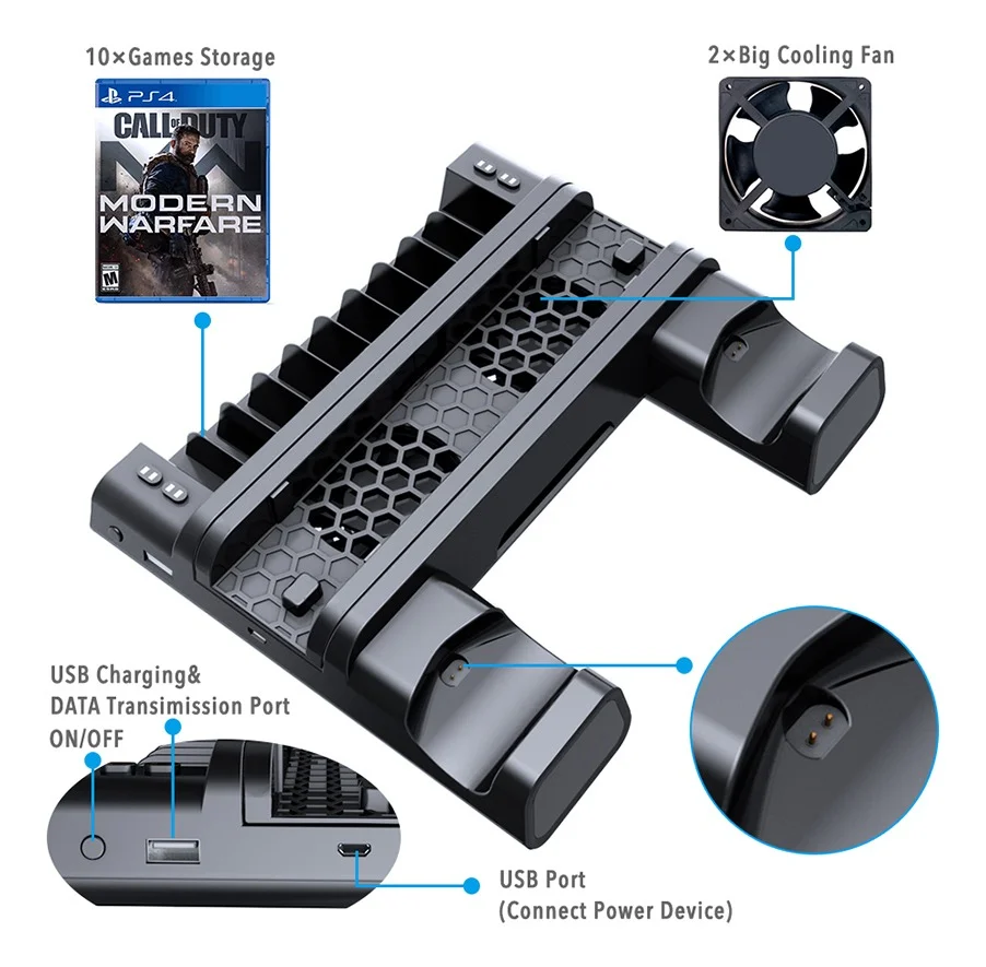 Imagem 3 de 5 do produto Base Suporte Vertical Carregador Cooler 3 Em 1 Ps4 Slim Pro