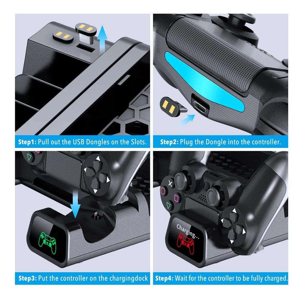 Imagem 4 de 5 do produto Base Suporte Vertical Carregador Cooler 3 Em 1 Ps4 Slim Pro