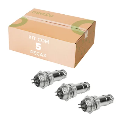 5x Conjunto Plug Conector Mike Kit Macho E Fêmea 5 Pinos
