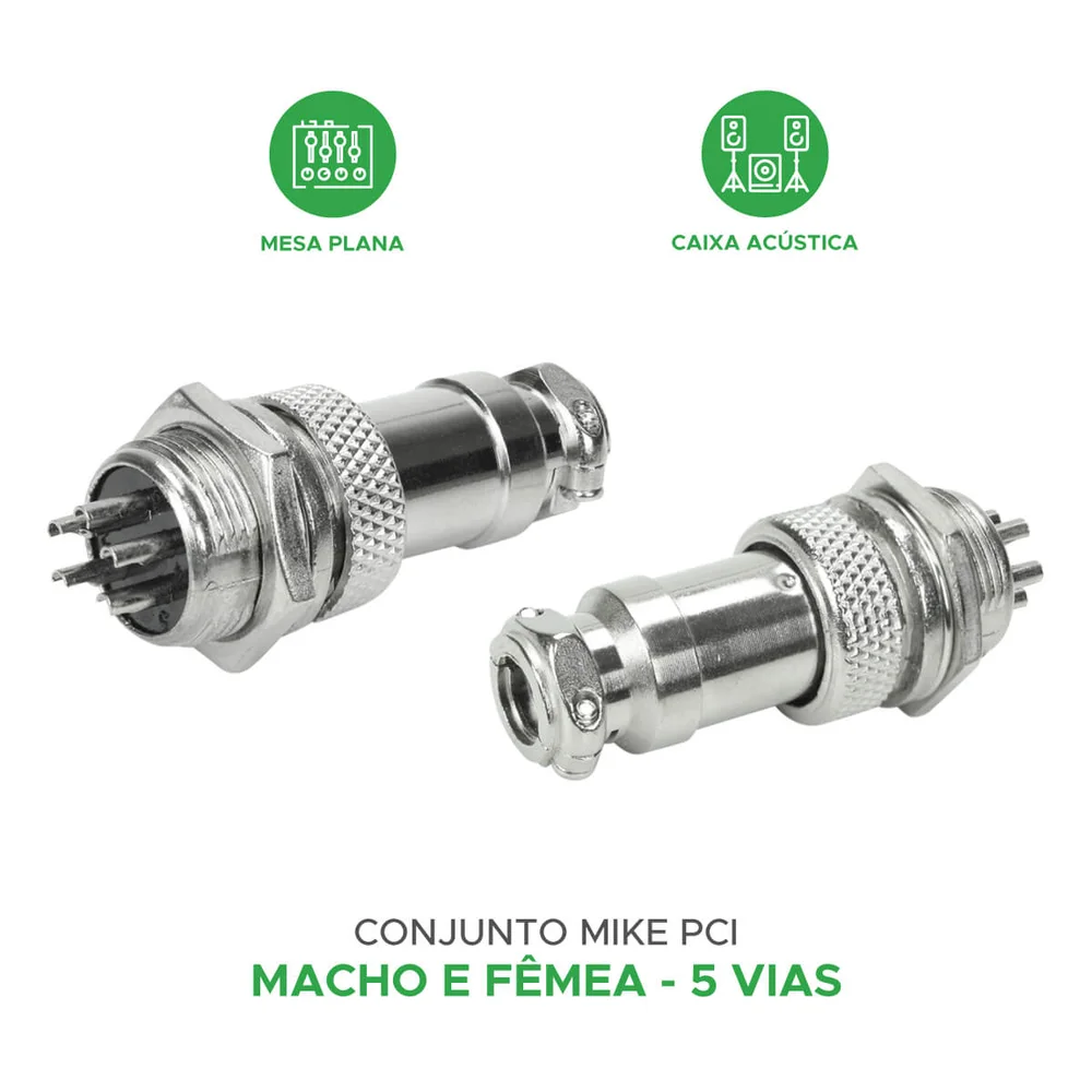 Imagem 3 de 5 do produto 5x Conjunto Plug Conector Mike Kit Macho E Fêmea 5 Pinos