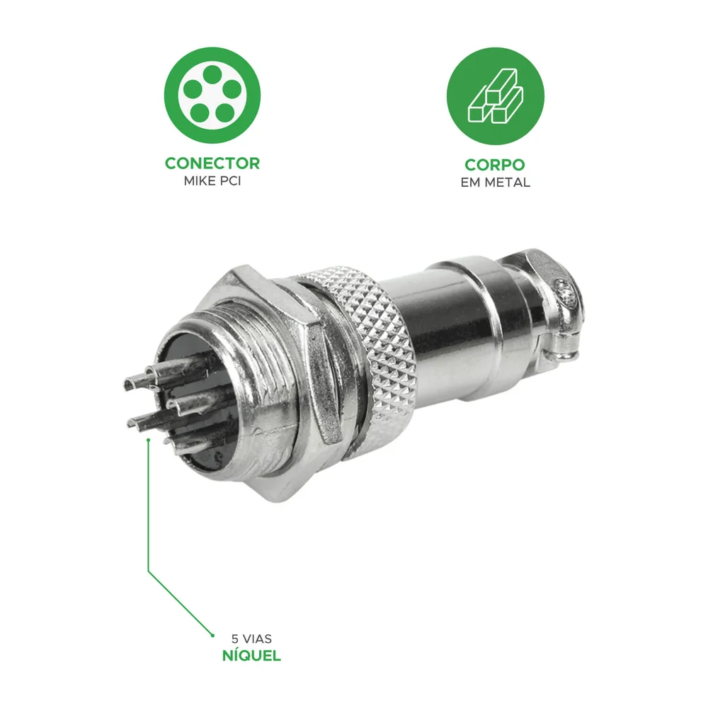 Imagem 5 de 5 do produto 5x Conjunto Plug Conector Mike Kit Macho E Fêmea 5 Pinos