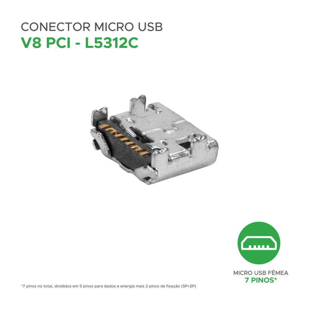 Imagem 4 de 4 do produto 10x Conector Micro Usb Fêmea P/ PCi Micro Usb V8 7p (5p+2p)