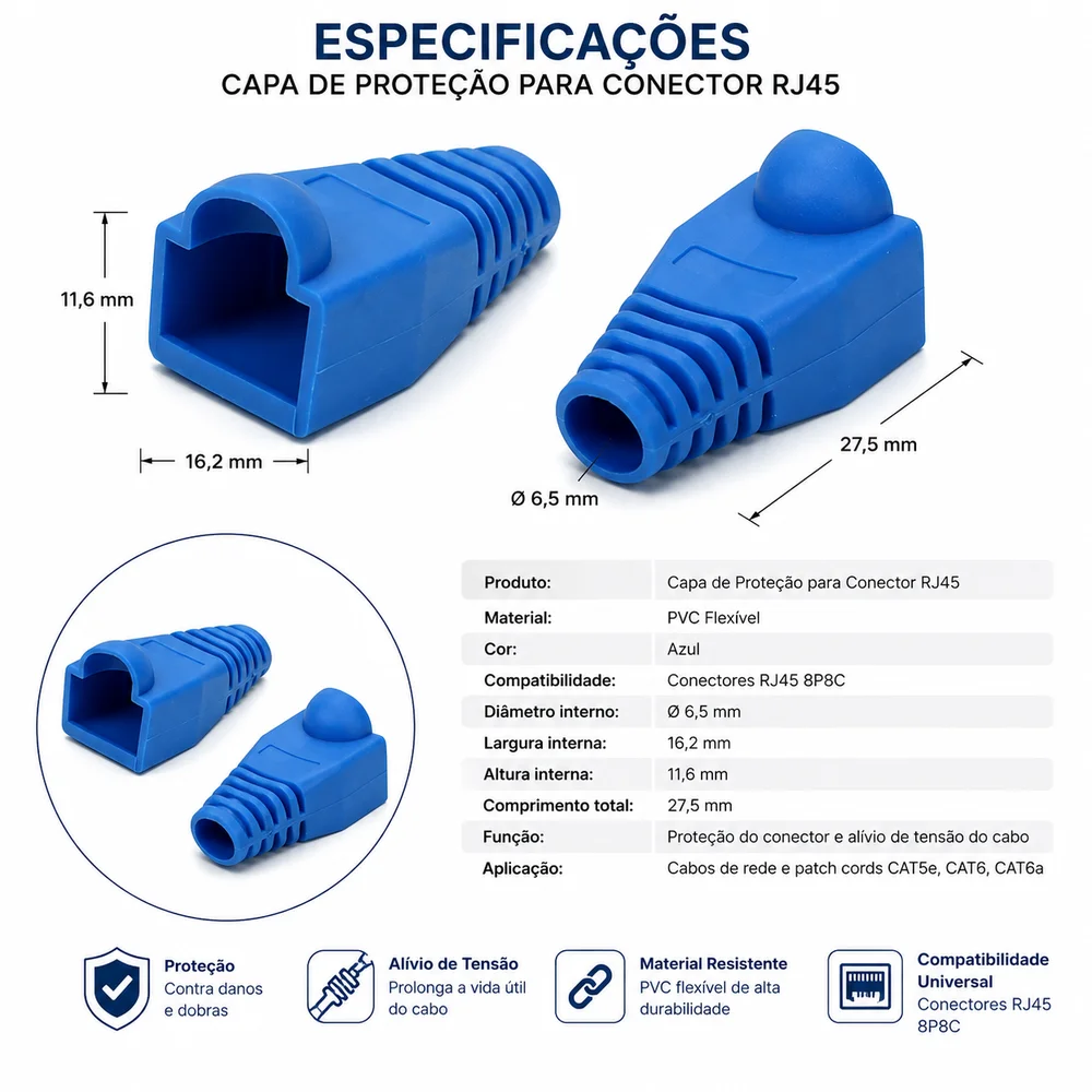 Imagem 4 de 4 do produto Kit 50x Capa Conector Rj45 Cabo Rede Cat5 Cat5e Cat6