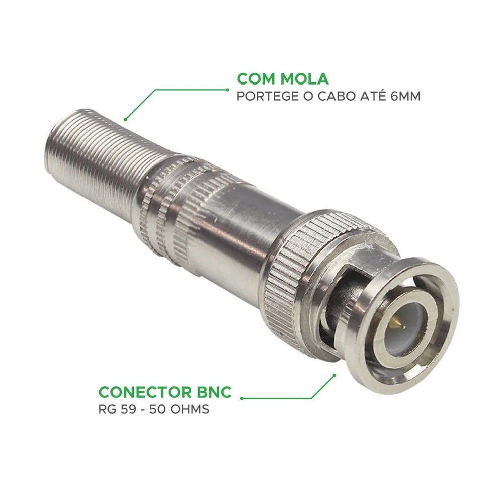 Imagem 2 de 3 do produto 10x Conector Bnc Mola Plug 6mm Cftv - 50 Ohms P/ Soldar