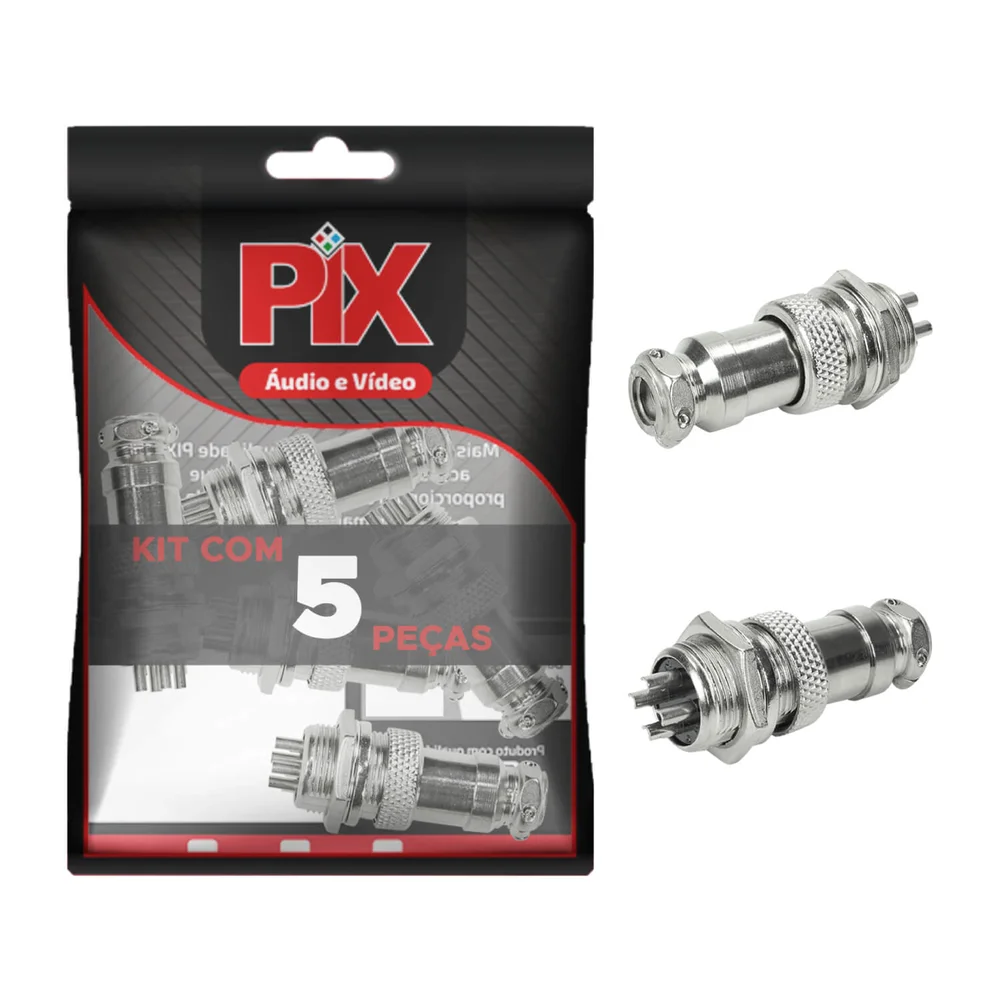 Imagem 2 de 5 do produto 5x Conjunto Plug Conector Mike Kit Macho E Fêmea 4 Pinos