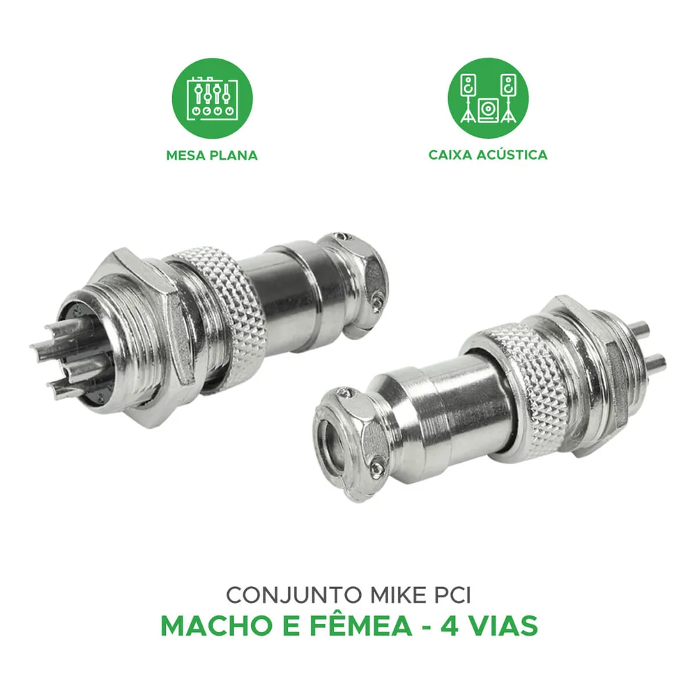 Imagem 3 de 5 do produto 5x Conjunto Plug Conector Mike Kit Macho E Fêmea 4 Pinos