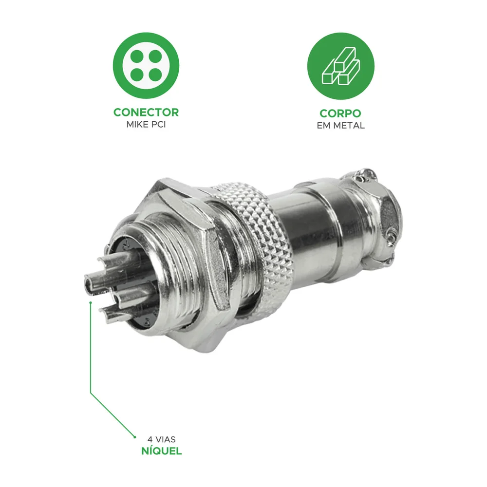 Imagem 5 de 5 do produto 5x Conjunto Plug Conector Mike Kit Macho E Fêmea 4 Pinos