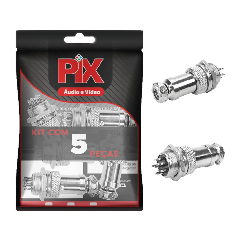 Imagem 2 de 5 do produto 5x Conjunto Plug Conector Mike Kit Macho E Fêmea 6 Pinos