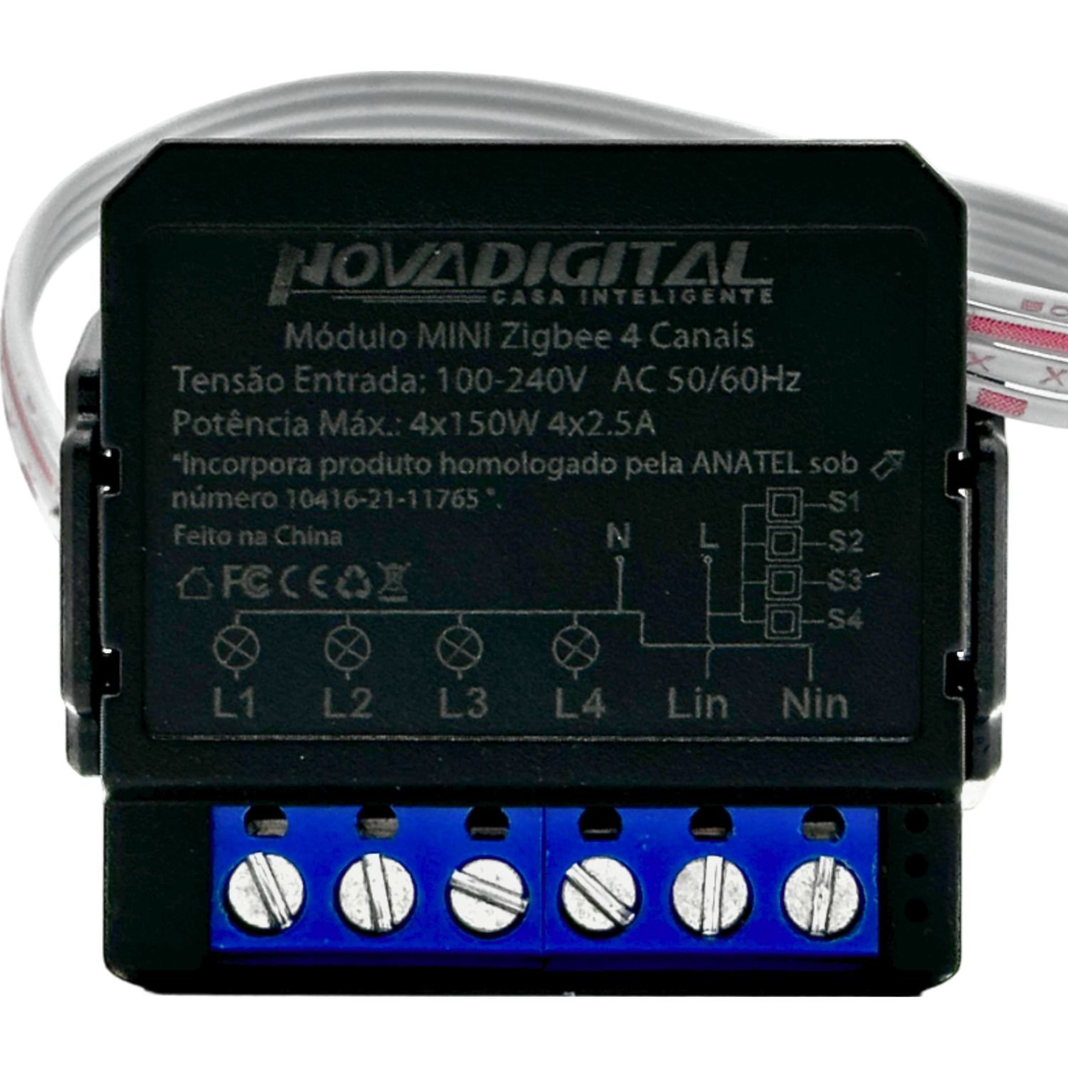Módulo Zigbee Mini Inteligente 4 Canais Preto Novadigital Ms-107zb