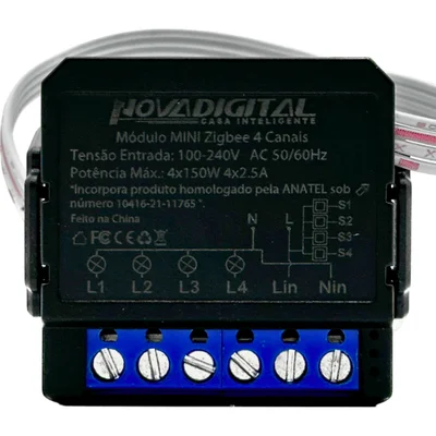 Módulo Zigbee Mini Inteligente 4 Canais Preto Novadigital Ms-107zb