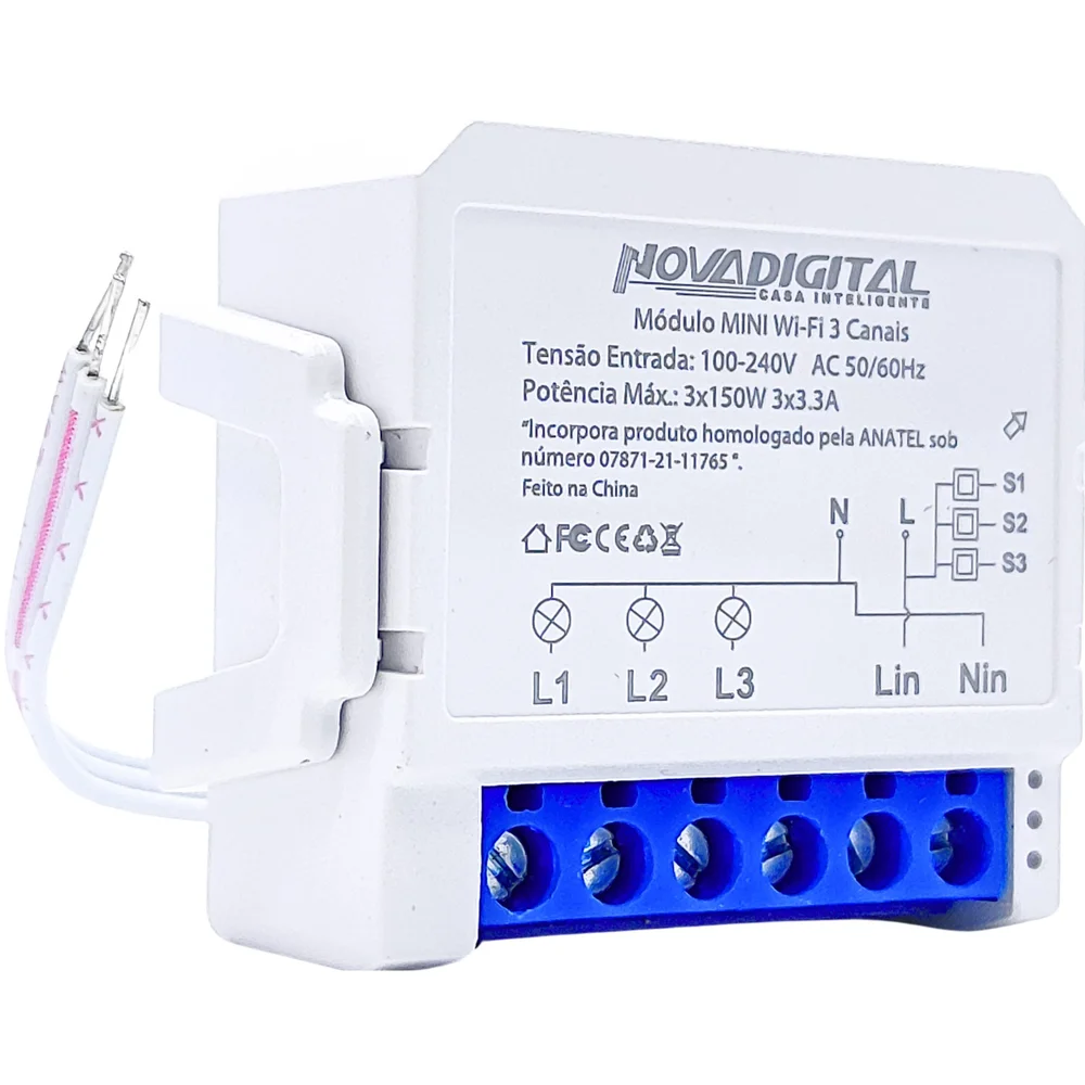 Imagem 2 de 5 do produto Módulo Mini 3 Canais Wifi Compatível com Alexa Google home Smart life e Tuya - Novadigital
