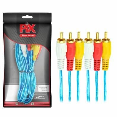Cabo Rca Cristal 3  3 Rca 1,80m Gold Azul Konkay 018-7713