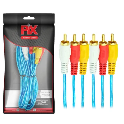 Cabo Rca Cristal 3 3 Rca 1,80m Gold Azul Konkay 018-7713