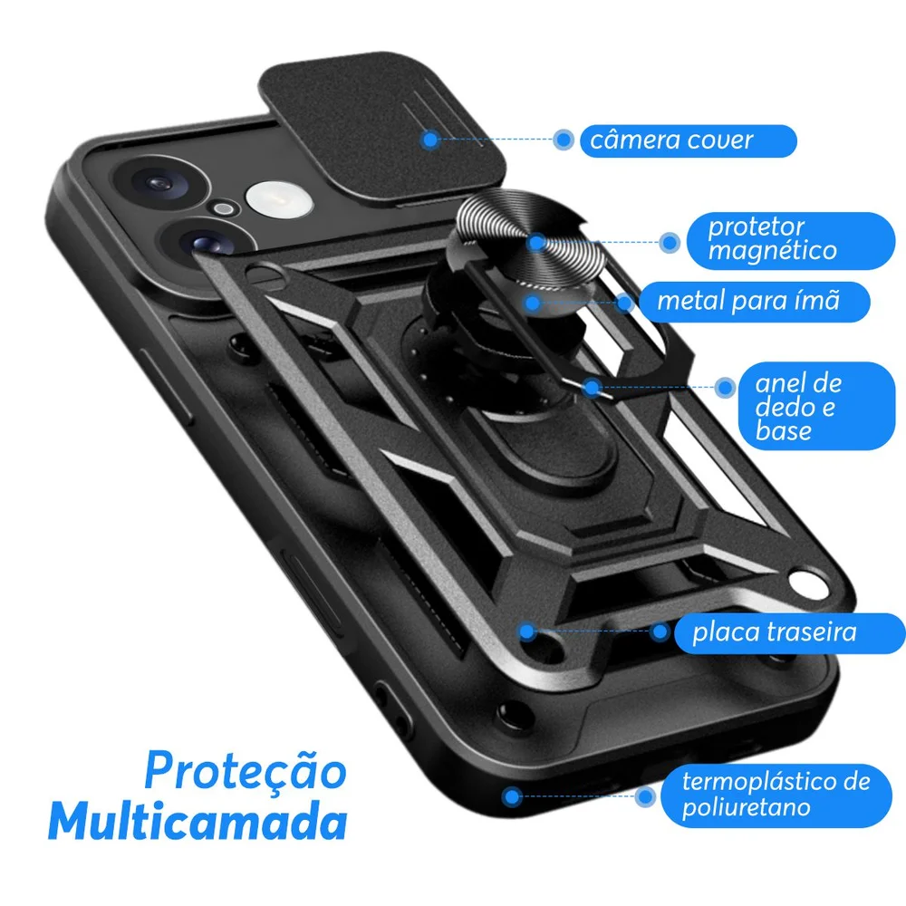 Imagem 4 de 5 do produto Capa Militar P/ Iphone 16 Normal - Capinha Case Protetora Anti Impacto Queda Armadura Resistente