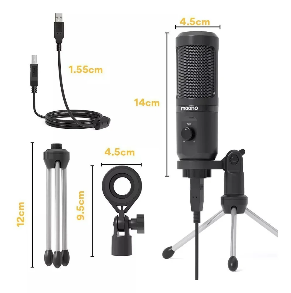 Imagem 2 de 5 do produto Microfone Gamer Podcast Usb Condensador Maono C/ Tripé
