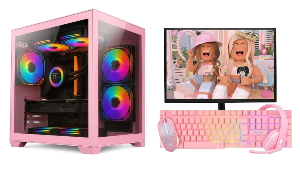 PC Gamer Rosa Pink Feminino Completo Intel Core I5 Memoria Ram 16gb SSD 240GB Monitor HDMI  Kit Gamer