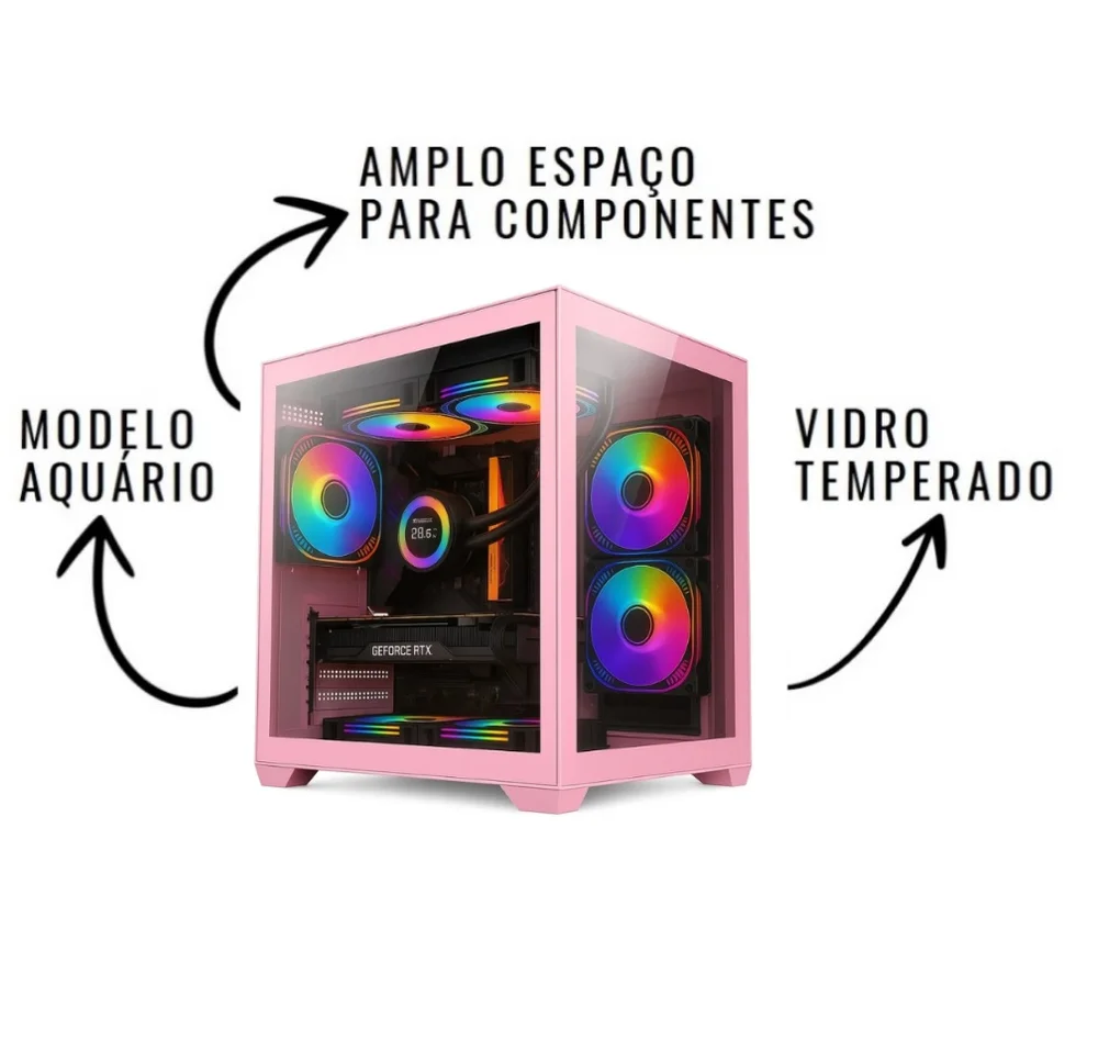 PC Gamer Rosa Pink Feminino Completo Intel Core I5 Memoria Ram 16gb SSD 240GB Monitor HDMI Kit Gamer - view 4