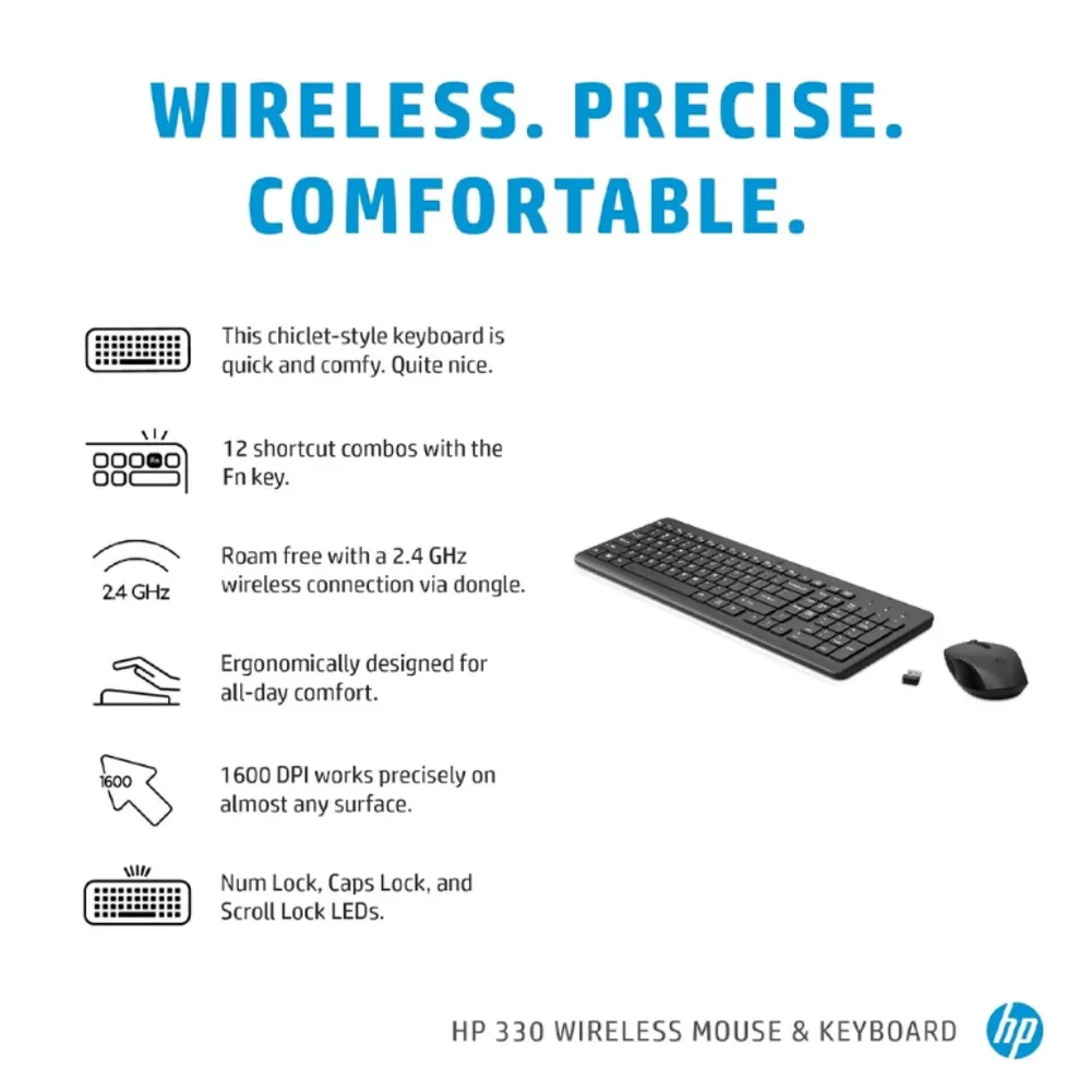 Imagem 4 de 5 do produto Kit Teclado E Mouse Sem Fio HP 330 Wireless, 2.4GHz, USB, Preto