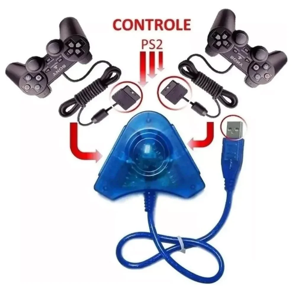 Imagem 4 de 4 do produto Adaptador Controle De Playstation 2 Computador E Notebook Com 2 Saídas Usb