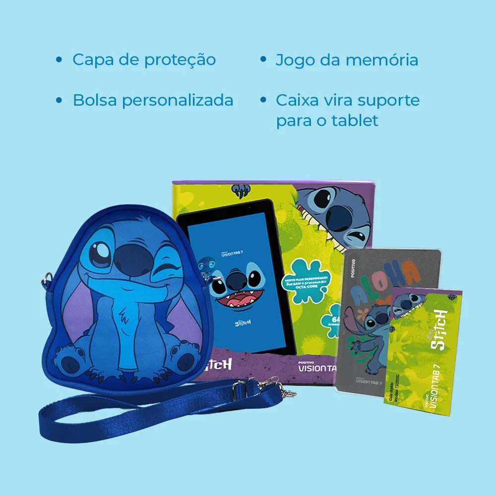 Imagem 2 de 5 do produto Tablet Positivo Vision Tab 7 Stitch + Capa E Bolsa - Octa-core 3gb Ram 64gb Android 14 Go Wi-fi Tela 7” Ips – Preto