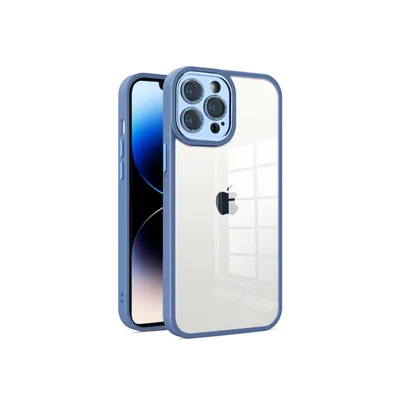 Capa Capinha Case Clean Premium Borda Da Câmera Com Brilho Compatível Para Iphone 12 - Azul Claro
