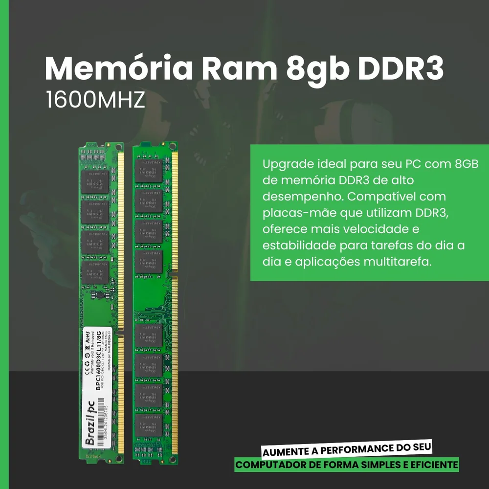 Imagem 3 de 5 do produto Memoria 8GB Brazil PC Ddr3 1600mhz Bpc1600d3cl11/8g