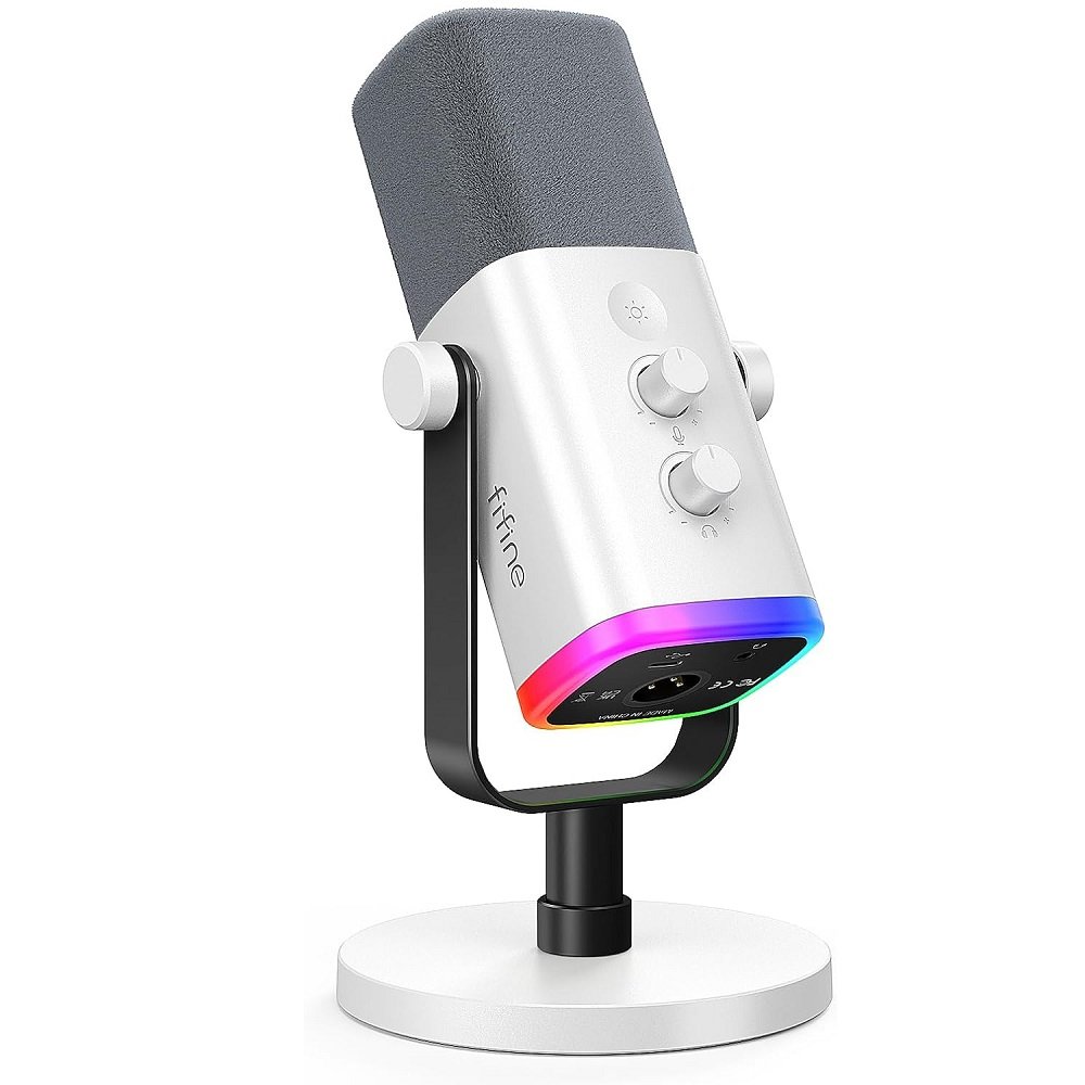 Microfone Gamer Fifine Ampligame Am8 Usb RGB Branco
