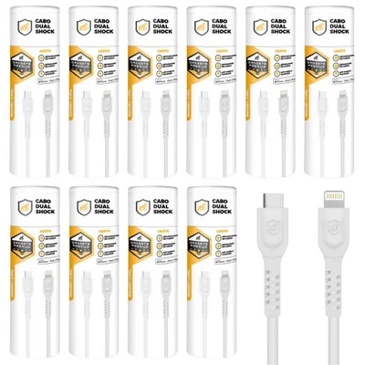 Cabo Dual Shock Lightning / Type C - Branco - 1,2m - No Atacado - Caixa Fechada 10 Unidades - Gshield