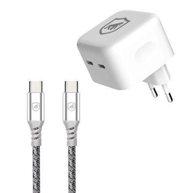 Carregador Turbo Duplo Tipo C + 2un Cabo Dual Tech Tipo C / Tipo C - Branco - 1,8m - Gshield