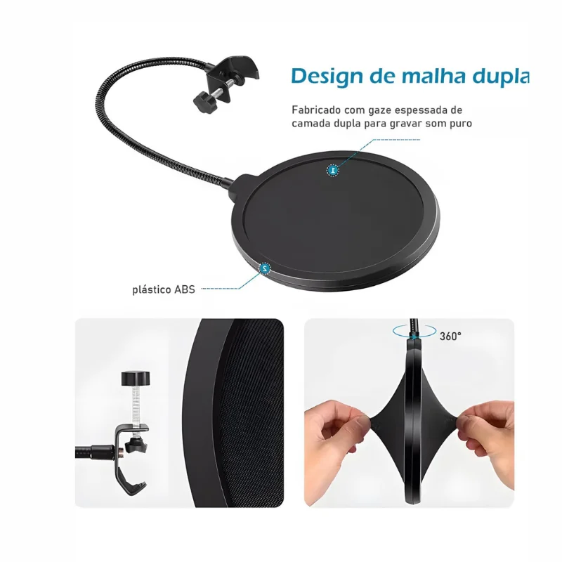 Imagem 2 de 5 do produto Microfone Condensador, Kit Microfone Condensador Com Braço Articulado E Pop Filter Para Transmissão Ao Vivo, Podcast, Gr
