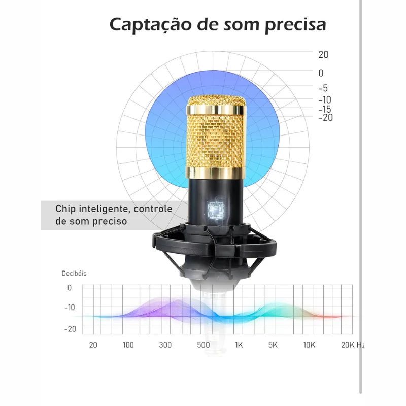 Imagem 4 de 5 do produto Microfone Condensador, Kit Microfone Condensador Com Braço Articulado E Pop Filter Para Transmissão Ao Vivo, Podcast, Gr